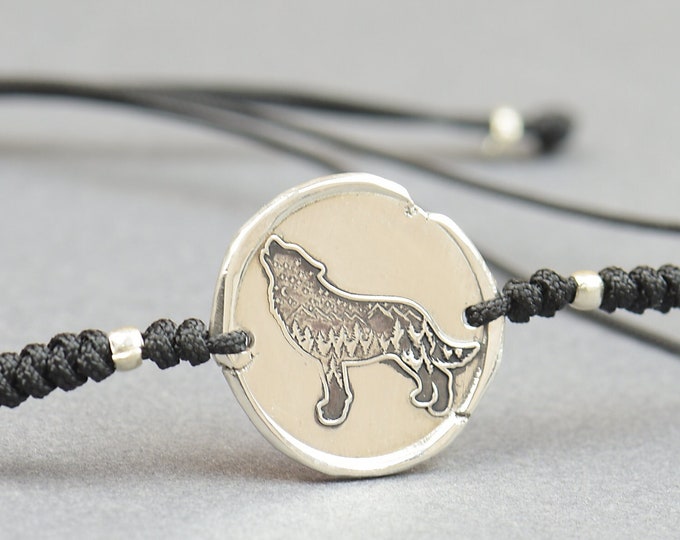 Wolf moon bracelet.Artisan Sterling silver stars,mountain bracelet. exclusive nature, Handmade Metalsmithing