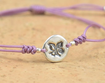 Sterling silver Tiny flower sun spring bracelet.Mens gift.Flower bracelet.Braided cord.Waterproof.Nature bracelet.Summer bracelet
