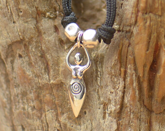 Sterling silver Fertility Goddess pendant,Femenine Goddess pendant Artisan unique Bead.Handmade bead,Woman power.Pagan moon