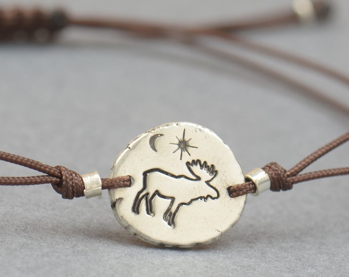 Moose Mountain bracelet.Artisan Sterling silver stars,mountain moon bracelet. exclusive nature, Handmade Metalsmithing