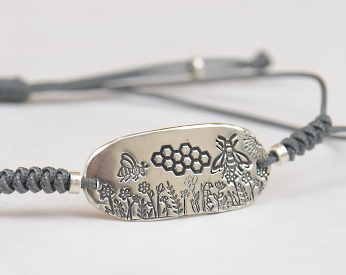 Sterling silver Bee silent vintage artisan handmade bracelet.Rustic.Bee bracelet.bee jewelry.Save the bees