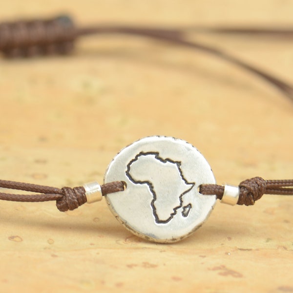 Bracelet à breloques Afrique en argent sterling. Bracelet homme ou femme. Perle en argent sterling. Terre nature continents planètes
