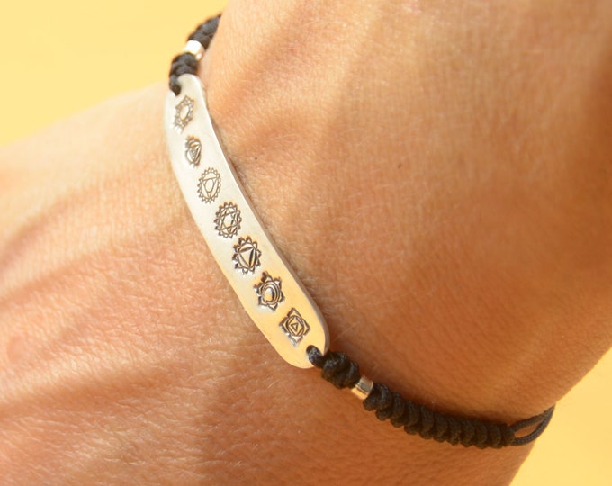 Chakra Sterling silver bracelet . 7 chakras bracelet, sterling silver bracelet,heart crown third eye sacral solar root chakras.Chakra symbol