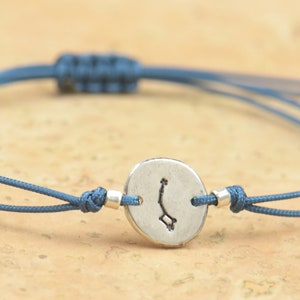 Sterling silver tiny Ursa Minor constellation Hand stamped adjustable cord bracelet.Women or Men bracelet .Zodiac Jewelry.Bear Constellation