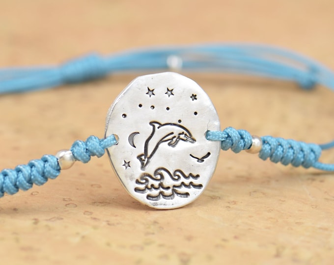 Dolphin bracelet.Artisan Sterling silver dolphin , stars,sea bracelet. exclusive nature, Handmade Metalsmithing