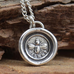 Sterling silver Bee necklace pendant-Silent Calm,meditation pendant nature pendant.Bee Lovers. Wax seal pendant.Vintage rustic style