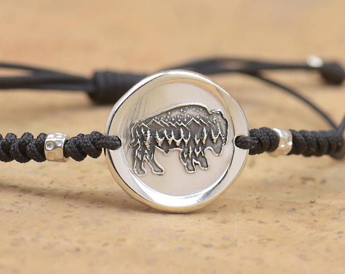 Bison bracelet,Buffalo bracelet Artisan Sterling silver stars,mountain bracelet. exclusive nature, Handmade American bison