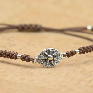 Sterling silver Ancient Sun bracelet.Snake knot braided cord.Planets.Waterproof bracelet.Nature sky.Mens bracelet