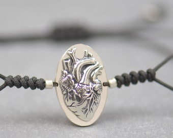 Sterling Silver Anatomical Heart Bracelet medical students nurse doctor for men or women jewelry.Real heart