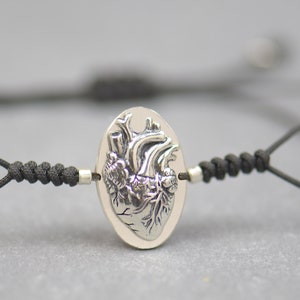 Sterling Silver Anatomical Heart Bracelet medical students nurse doctor for men or women jewelry.Real heart