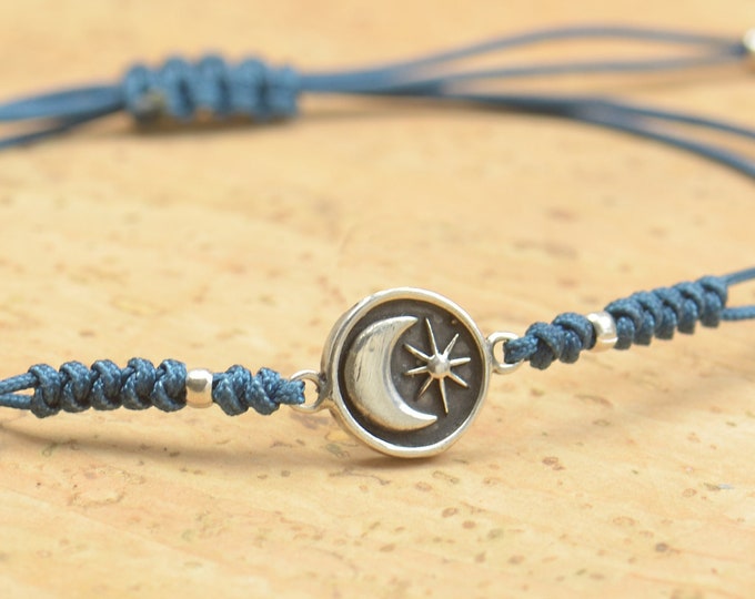 Tiny Moon and star charm bracelet-Sterling silver.Universe bracelet.Artisan bracelet,handmade