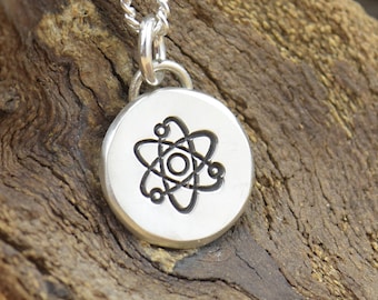 Sterling silver Atom charm necklace pendant-Sterling silver.Mens or women.Physics