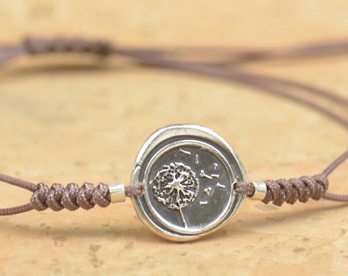 Sterling silver  Dendelion flower artisan handmade bead bracelet.Rustic.