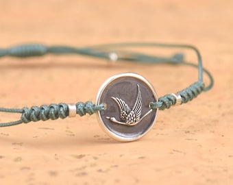 Crane  bracelet, Bird bracelet,Artisan Sterling silver stars,magic bracelet, avian bracelet Fantasy bracelet.Crane japanes bird