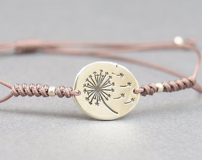 Sterling silver  Dendelion flower artisan handmade bead bracelet.Rustic.