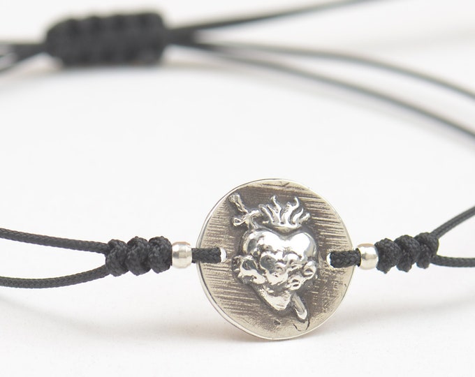 Sacred heart bracelet Religious bracelet.Artisan Bead.Handmade bead.Mens bracelet Sacred heart.Jesus heart