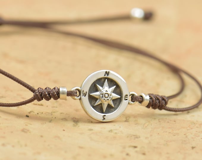 Sterling Silver Compass charm bracelet. Mens bracelet.Wind Rose