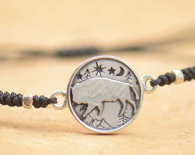 Bison bracelet,Buffalo bracelet Artisan Sterling silver stars,mountain bracelet. exclusive nature, Handmade American bison