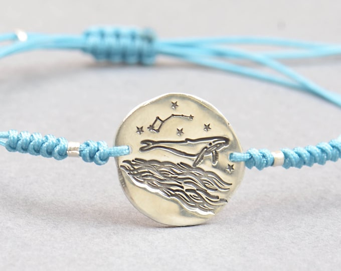 Whale sea bracelet.Artisan Sterling silver humpback whale , stars,sea bracelet. exclusive nature, Handmade Metalsmithing