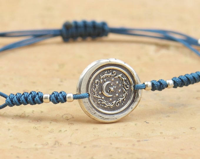 Flowers moon stars bracelet.Mens gift.unisex climbing bracelet.Starry night bracelet