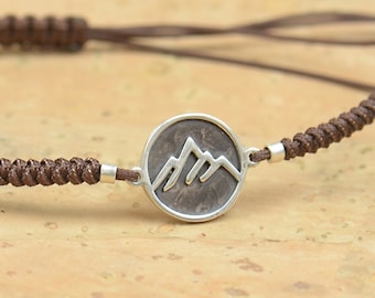 Sterling silver mountain charm bracelet.Mens gift.unisex climbing bracelet