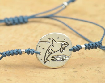 Whale Orca bracelet.Artisan Sterling silver orca whale , stars,sea bracelet. exclusive nature, Handmade Metalsmithing
