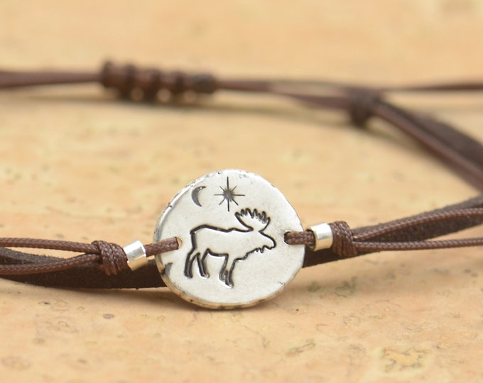 Moose Mountain bracelet.Artisan Sterling silver stars,mountain moon bracelet. exclusive nature, Handmade Metalsmithing