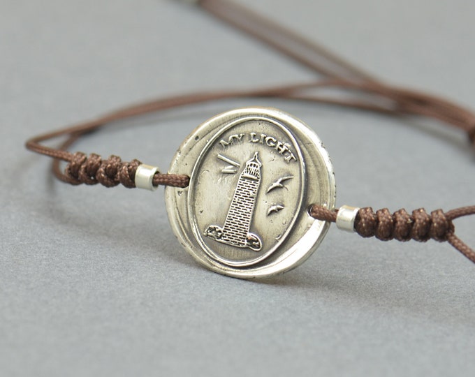 Sterling silver Vintage Wax seal Lighthouse with message -My Light- Wax Seal - Fine Silver, Sterling Silver.My guide my support