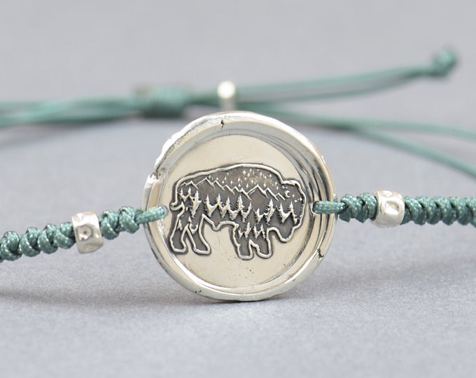 Bison bracelet,Buffalo bracelet Artisan Sterling silver stars,mountain bracelet. exclusive nature, Handmade American bison