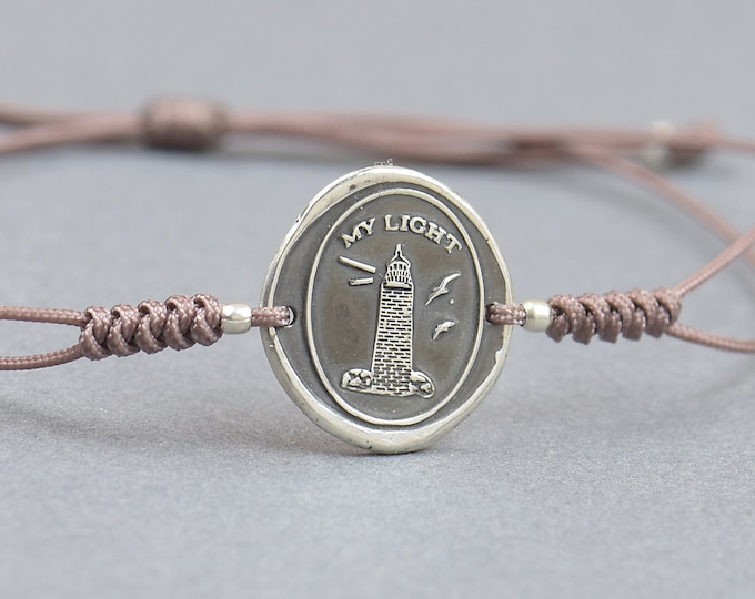 Sterling silver Vintage Wax seal Lighthouse with message -My Light- Wax Seal - Fine Silver, Sterling Silver.My guide my support