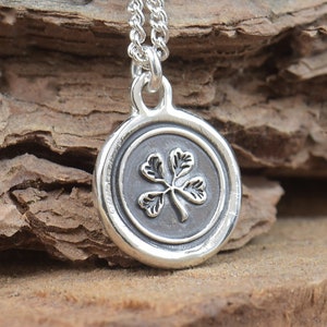 Sterling silver Four Leaf Clover pendant.Handmade piece.Mystery,magic,wax seal pendant.4 Leaf Clover necklace,Nature necklace.Flower,lucky
