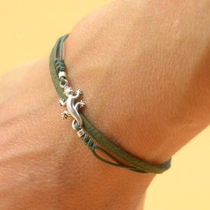 Sterling Silver Gecko Lizard charm bracelet. Mens bracelet