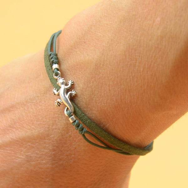 Sterling Silber Gecko Eidechse Bettelarmband. Herren Armband