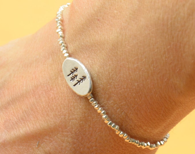 Sterling silver tiny trees and nuggets beads bracelet.Family tree, nature bracelet,handmade,tree lovers