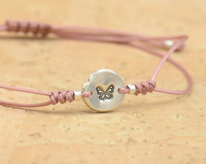 Sterling silver butterfly charm bracelet.Braided cord.Animals.Waterproof bracelet.Nature