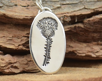 Sterlingzilveren Schotse distelhanger - Fijnzilver, sterlingzilveren kettinghanger. Schotse bloem, distelbloem. Paarse bloem