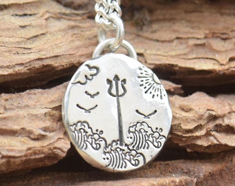 Sterling silver Neptune Trident pendant.Sea ,ocean pendant , Sterling Silver.Neptune God pendant necklace
