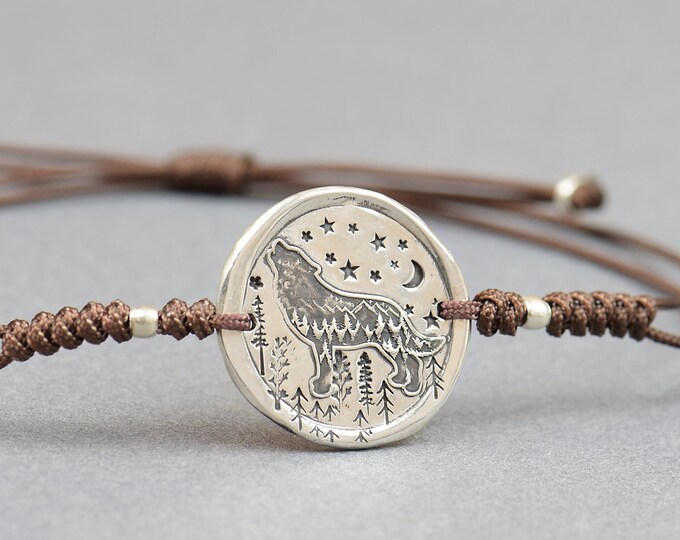 Wolf moon bracelet.Artisan Sterling silver stars,mountain bracelet. exclusive nature, Handmade Metalsmithing