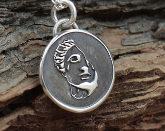 Sterling silver roman greek antique face pendant.Vintage necklace , Artisan handmade.For men or women.Antique look. Ancient face.Statue face
