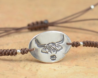 Highland Cow bracelet,Cowboy bracelet Artisan Sterling silver stars,mountain bracelet.Nature, Handmade.Scottish Scotland cow. Country