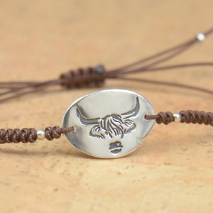 Highland Cow bracelet,Cowboy bracelet Artisan Sterling silver stars,mountain bracelet.Nature, Handmade.Scottish Scotland cow. Country