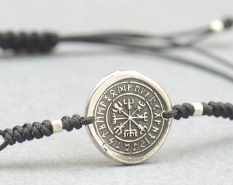 Celtic compass Vegvisir Viking Bracelet from Huld Manuscript Galdrastafir Magic Symbol and Runes,Rune Jewelry,Pagan handmade sterling silver