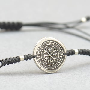 Celtic compass Vegvisir Viking Bracelet from Huld Manuscript Galdrastafir Magic Symbol and Runes,Rune Jewelry,Pagan handmade sterling silver
