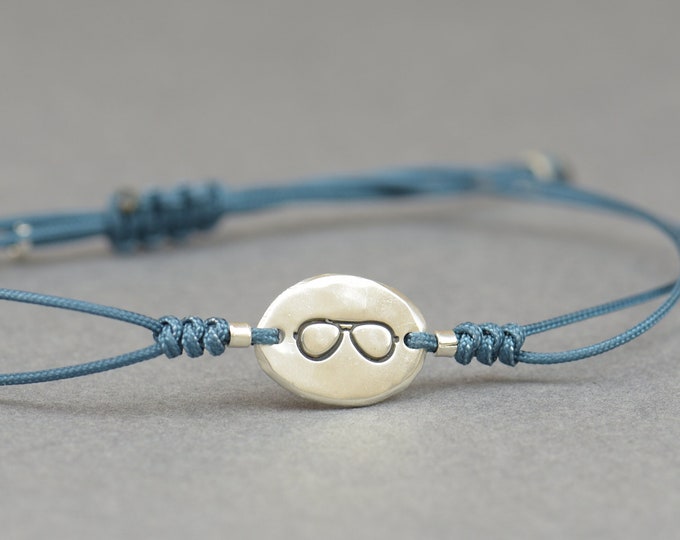 Sterling silver aviator glasses bracelet.Sunglasses bracelet.Pebble bracelet