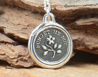 Sterling silver Forget me not flower pendant.Handmade piece.Remembers,wax seal pendant.Forget me not necklace,Love necklace.Flower,lucky