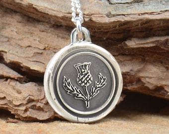 Sterling silver Vintage Wax seal Scottish Thistle Wax Seal - Fine Silver, Sterling Silver Necklace pendant