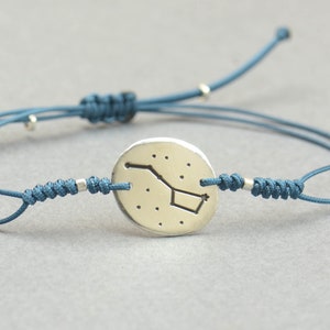 Sterling silver Ursa Major constellation Hand stamped adjustable Big Dipper.Women or Men bracelet .Zodiac Jewelry.Grat Bear Constellation