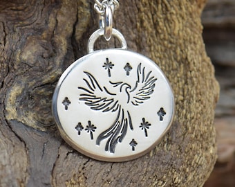 Sterling silver phoenix pendant.Handmade piece.Phoenix,Magic necklace overcoming personal development, personal growth, recovering