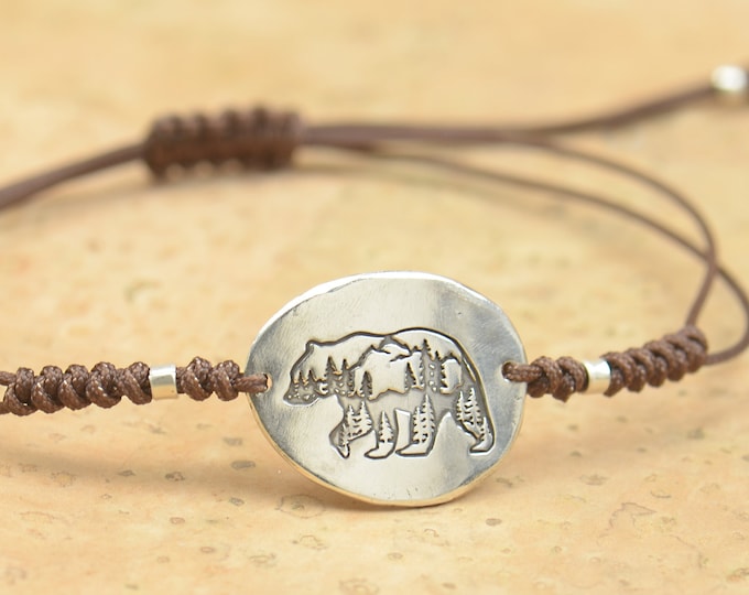 Bear bracelet.Artisan Sterling silver stars,mountain bracelet. exclusive nature, Handmade Metalsmithing