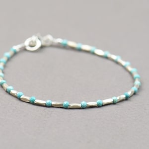 Tiny turquoise and sterling silver beads  bracelet.